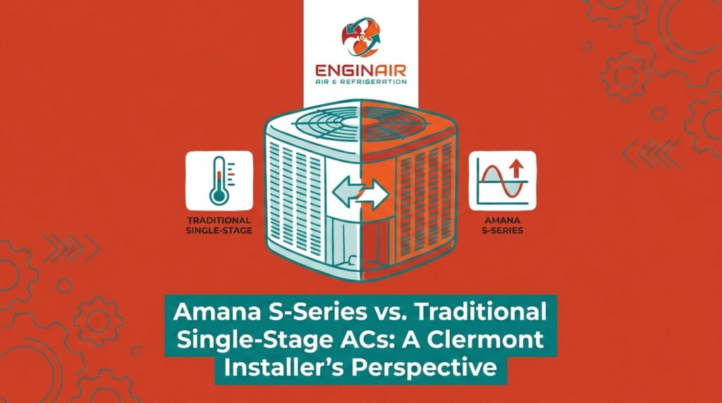 Amana S-Series vs. Traditional Single-Stage ACs: A Clermont Installer’s Perspective 1 Amana S-Series vs. Traditional Single-Stage ACs: A Clermont Installer's Perspective — featured image
